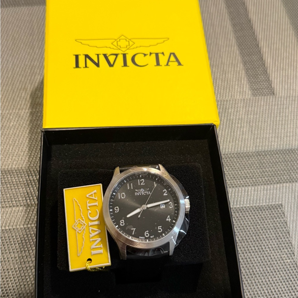 Invicta Black Dial Silver Case Watch